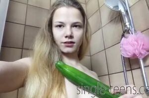 18yo lean german maiden ravages cucumber